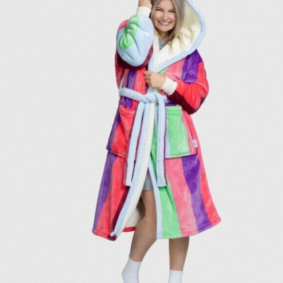 The Oodie Sherpa Robe Multi Stripe NWT - Picture 2 of 12